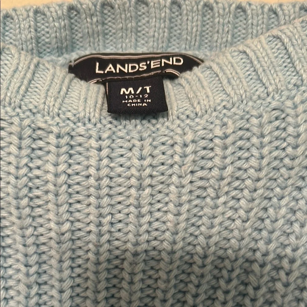 Women’s Lands' End Blue Crew Neck Sweater with Ribbed Texture - Picture 4 of 7